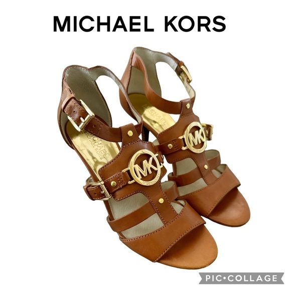 Michael Kors leather strappy gladiator brown camel heels size 8 - Picture 1 of 11
